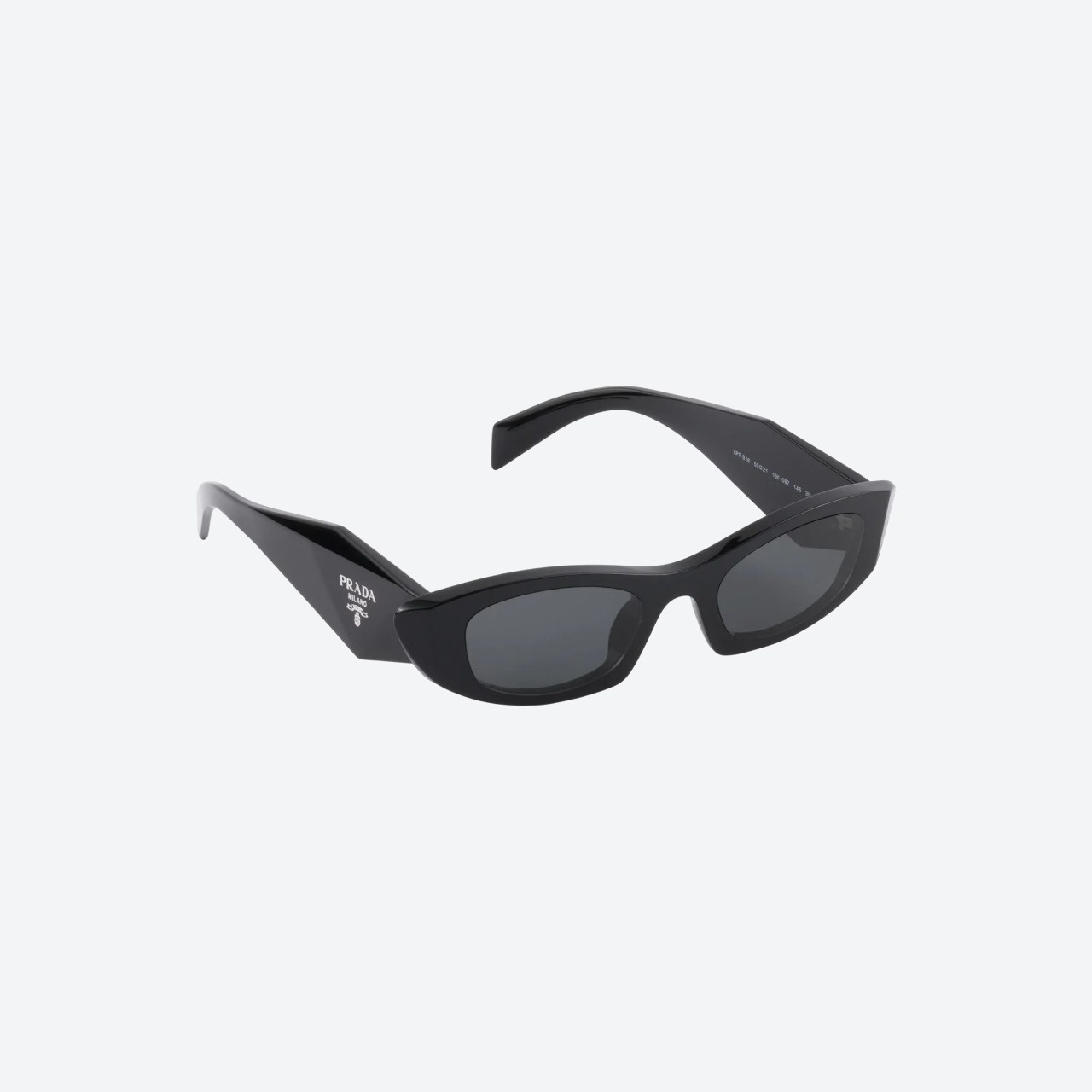 Prada Symbole black wraparound sunglasses with slate gray lenses - front angle